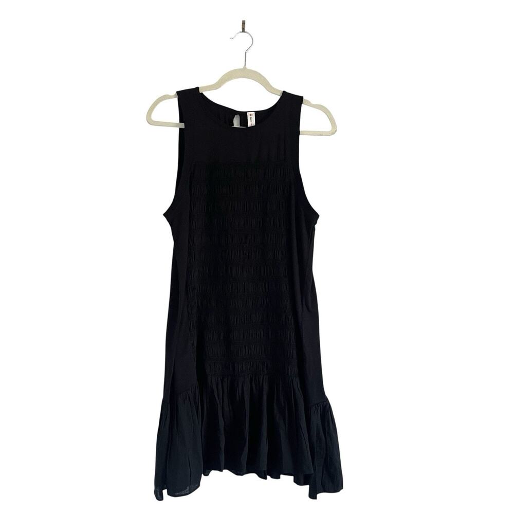 Daily Practice by Anthropologie Prix Mini Dress Black Smocked Cotton Sz Medium - Picture 2 of 11